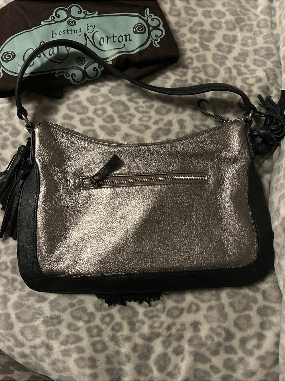 Frosting by Mary Norton Metallic Silver & Black Embellished Shoulder Bag - Picture 4 of 6